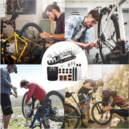 Bicycle Tire Repair Tools Kits Hand Air Pump Hose Universal Cycling Bike Saddle Bag Presta Schrader Inner Tire Patches Lever Set