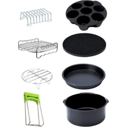 8Pcs Professional Air Fryer Set Chips Accessories Baking Basket Pizza Pan Home Kitchen Cookware Tools