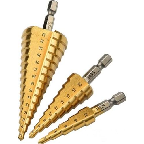 HSS Step Drill Bit Sets Hex Shank Multiple Hole Step Drill Bits with Impact Driver For DIY Woodworking, Metal, Plastic