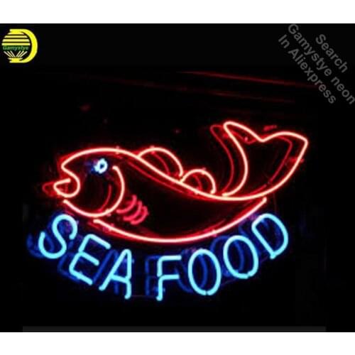 Neon signs for Sea Food Fish Neon Light Sign Real GlassTube Handcrafted Restaurant Hotel Display lamp Arts personalized neon