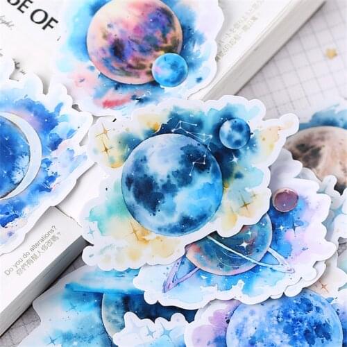 Nikier 15 Pcs Cute Blue Cosmic Planet Fantasy Transparent Decoration Stationery Sticker Diy Diary Scrapbooking Label Supplies