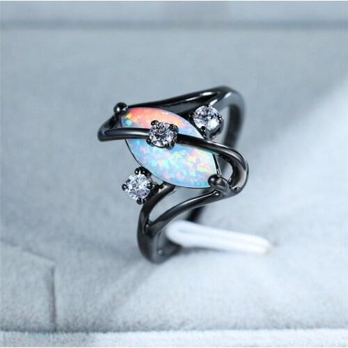 Geometric Marquise Engagement Ring Boho Female White Opal Stone Ring Vintage Black Gold Wedding Rings For Women Fashion Jewelry