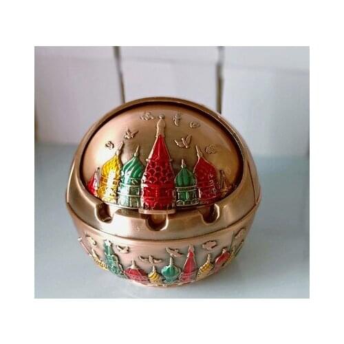 New Retro Home Ashtray Creative Personality with Cover Metal Multi-functionOffice Living Room Anti-fly Ashtray Ashtray with Lids