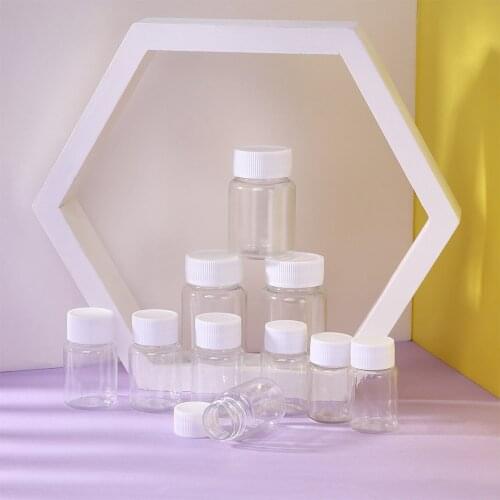 10PCS 15ml/20ml/30ml/60ml Plastic Empty Seal Bottles PET Clear Solid Refillable Bottles Chemical Container Reagent Vials