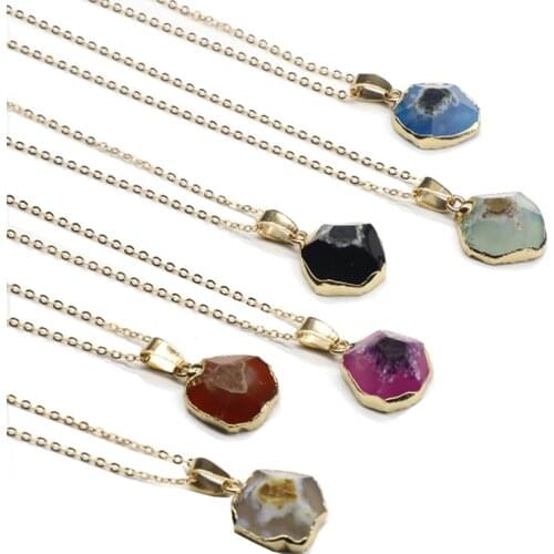 Natural Stone Pendants Irregular Facted Stone Necklace Healing Yoga Jewelry Making Handcrafted DIY Style