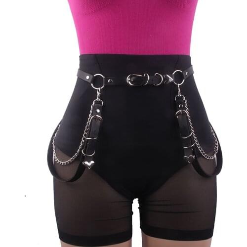 MYMC Women Leather Skirt Belts Ladies Suspenders Punk Gothic Rock Harness Waist Metal Chain Body Bondage Hollow Belt