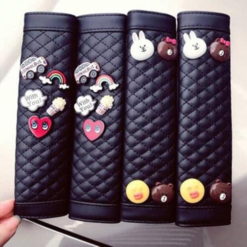 Car Seat Belt Cover Cute Animal Pad Car Safety Belt Pad Premium PU Leather Bear Rabbit Pink Rainbow Black Gift Style 1PC