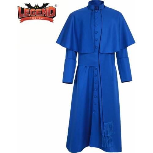 Roman Blue Priest Cassock Robe Gown Clergyman Vestments Medieval Ritual Robe Gothic Wizard Costume Blue Priest Robe cosplay