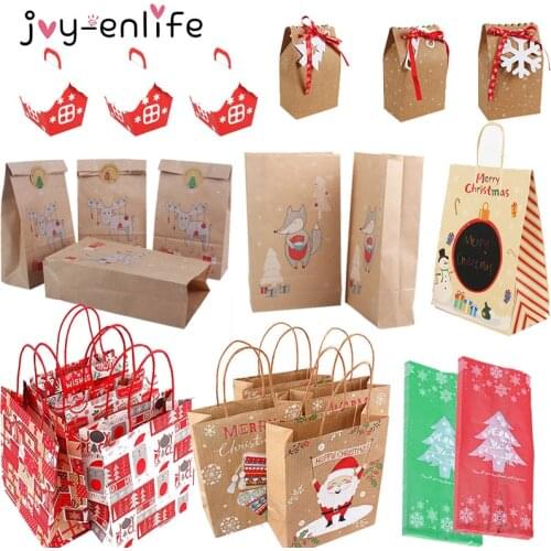 Merry Christmas Gift Bags Santa Kraft Paper Bag Handbag Bag Xmas Tree elk Christmas Candy Box New Year 2021 Packaging Bag Boxes