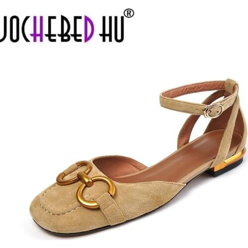 【JOCHEBED HU】Summer Womens Sandals Designer Sandals Luxury Brand High Heels Leather Square Toe Thick Heel Single Shoes 33-40
