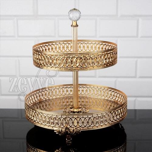 Serving Tray Luxury 2 levels 2 Floor Service Plate Golden Silver Round Turkish Arabic Oriental Eastern
