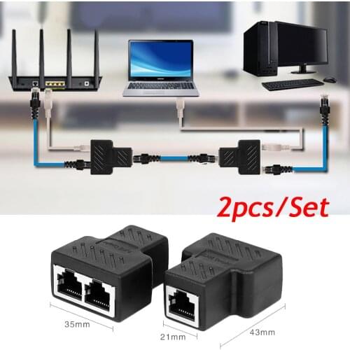 Besegad 2pcs 1 to 2 Way RJ45 Female Splitter Socket Network Cable Adapter LAN Ethernet Connector Adapter For Laptop