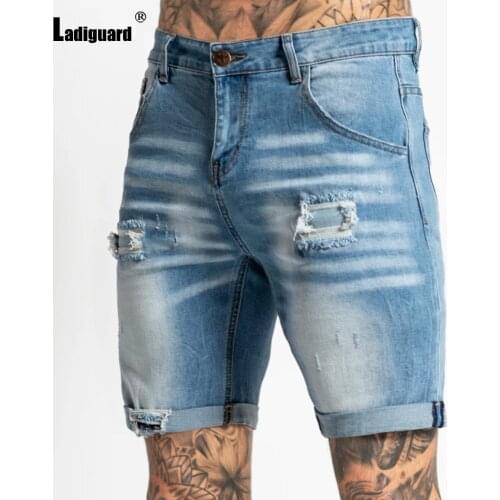 Ladiguard Men Denim Shorts Fashion Hole Ripped Jean 2021 New Patchwork Short Bottom Casual Demin Short Jeans Sexy Men Clothing