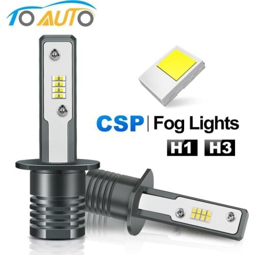 2pcs H1 H3 LED Car Fog lights CSP LED Chips White Auto Fog Lamp 12V 5500K