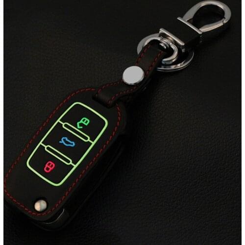 Luminous Leather car key cover case shell fob for VW Golf Bora Jetta POLO GOLF Passat For Skoda Octavia A5 Fabia SEAT Ibiza Leon