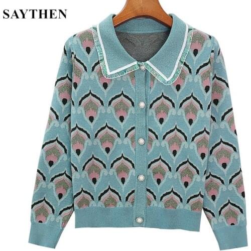 SAYTHEN Vintage Sweater Cardigans Women Knit Tops 2021 Autumn Winter Long Sleeve Jersey Casual Streetwear Korean Style Clothing