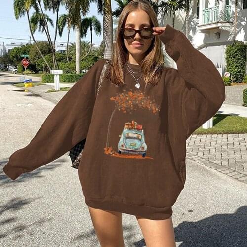 Harajuku Lets Just Go Print Sweatshirts Women Oversized Pullovers Long Sleeve Sweatshirt Hoodie Drop Shoulder Winter Clothes