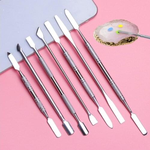 Stainless Steel Cuticle Pusher Dual-end Nail Art Stirring Manicure Dead Skin Remover Home Salon Men Women Beauty DIY Makeup Tool