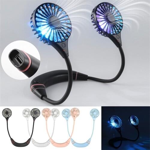 Usb Portable Fan Cold Fans Hands Free Neck Fan Hanging Rechargeable Light Fans 3-speed Adjustable Neck Dual Fan Home Office#g4