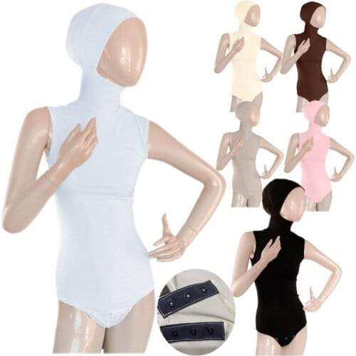 Vintage Muslim Pure Color Basic Tops Fashion Bodysuit Hooded Tops Jumpsuit Hijab Sleeveless Inside Islamic Modest Tops Female