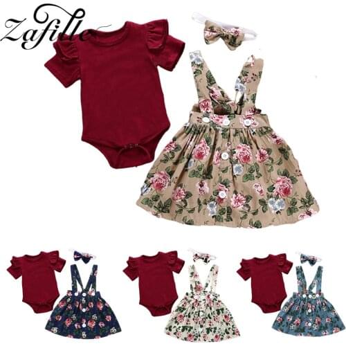 ZAFILLE Red Baby Girl Skirts Set Floral Baby Overalls Sets Summer Newborn Outfit 3pcs Suit For Baby Girl Sets Infant Costume