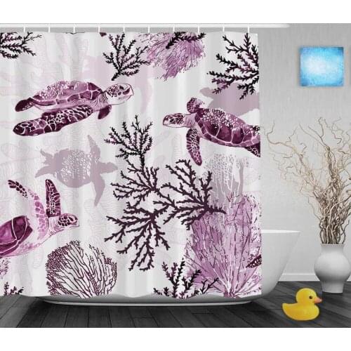 Cute Turtle And Seaweed Decor Bathroom Shower Curtain Sea Creature Shower Curtains Waterproof Mildew Polyester Fabric With Hooks