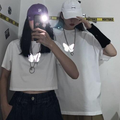 Womens Tshirt summer Korean butterfly print loose bottoming shirt short sleeve retro Harajuku brandy style tops women 2020 tees