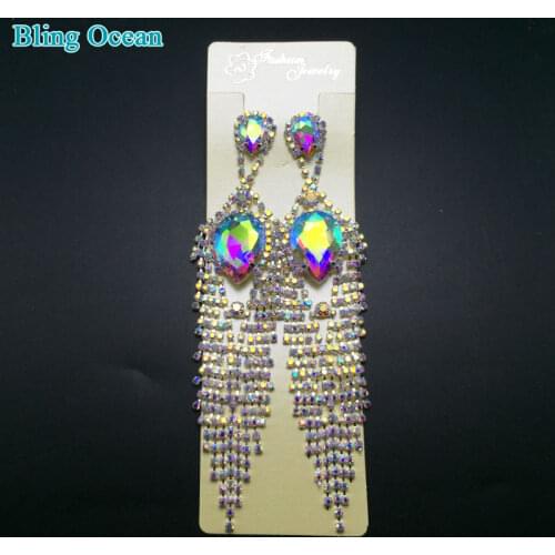 Competition jewelry teardrop crystal AB earrings for competition bikini stage shows BJE188