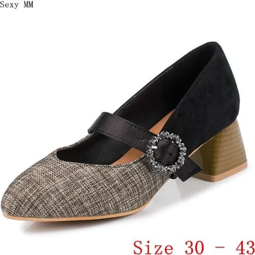 Pumps Women Oxfords Career Mary Janes Shoes High Heels Woman Med High Heel Shoes Small Plus Size 30 31 32 33 - 40 41 42 43
