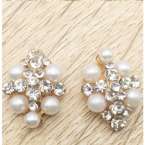 17 MM 30PCS/Lot Handmade Metal Decorative Buttons Crystal Pearl Center Alloy Flatback Rhinestone Buttons Craft Supplies MYQB078