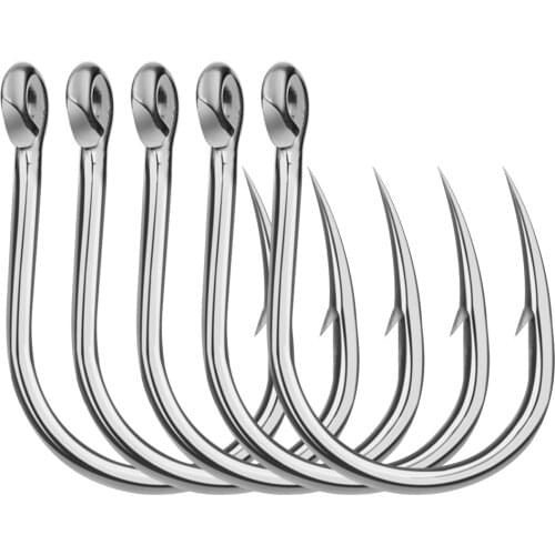 20pcs Saltwater Fishing Hook Jigging Hook 1/0#-13/0# Stainless Barbed Steel Fishhook with Hole for Fishing Accessories Pesca