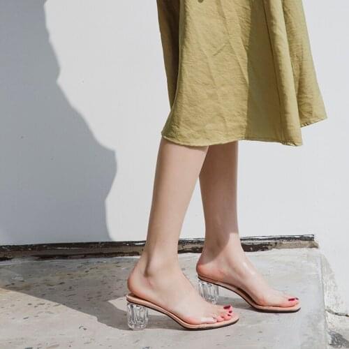 2021 New Women Sandals PVC Crystal Heel Transparent Women Sexy Clear High Heels Summer Sandals Slippers sandalia feminina 34-43