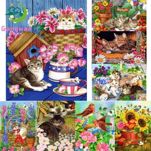 5D DIY Diamond Painting flower garden Cats Cross Stitch Animal Embroidery Complete Kit Picture Of Rhinestones Mosaic Decoration