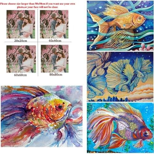 5D Diy Diamond Painting Animal Deep-Sea Arowana Living Room Bedroom Wall Cross Stitc Mosaic Watercolor Painting Home Decora