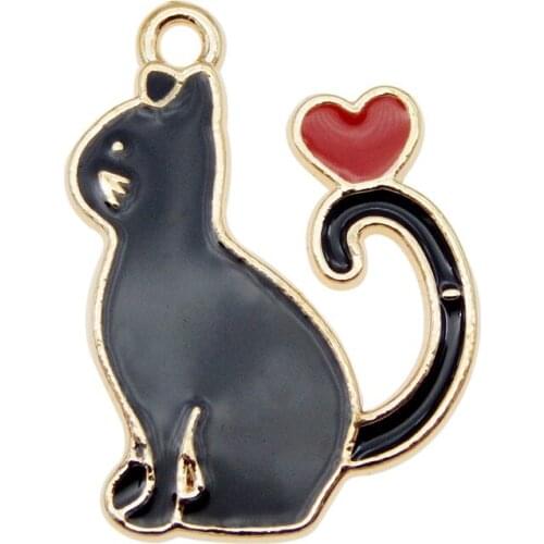 6pcs/pack alloy Cat charms funny Red Heart necklace pendant handmade earring accessories Animals Pet diy Metal Bracelet Charms