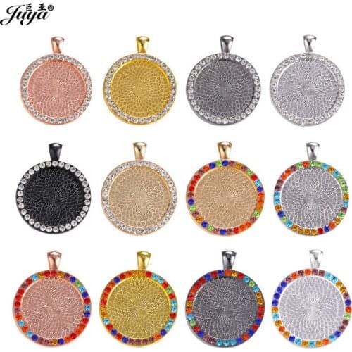 60PCS 25mm Cabochon Pendant Base Alloy Colorful Diamond Charm Jewelry Making Crafts For DIY Pendant Necklace jewellery Findings