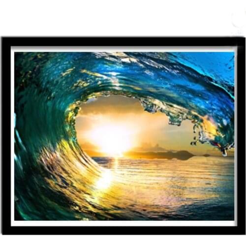 Diy diamond painting sea wave sunset landscape cross stitch painting by numbers rhinestones embroidery square drill mosaic