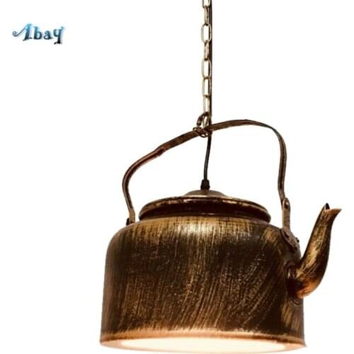 American Kettle Shape Iron Art Acrylic Pendant Lights Retro Hanging Lamp for Bar Dining Room Industrial lamp vintage loft decor