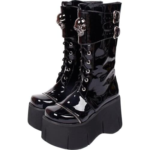 Angelic imprint gothic style Women motorcycle cool punk boots lady lolita COS shoes woman high heels pumps 10cm 33-47 skull PL