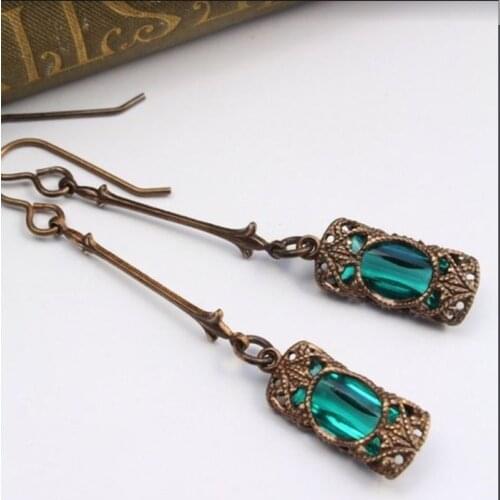 Antique 925 Sterling Pendant Earrings Gem Stone Crystal Earrings Bridal Engagement Wedding Anniversary Gift Fine Jewelry