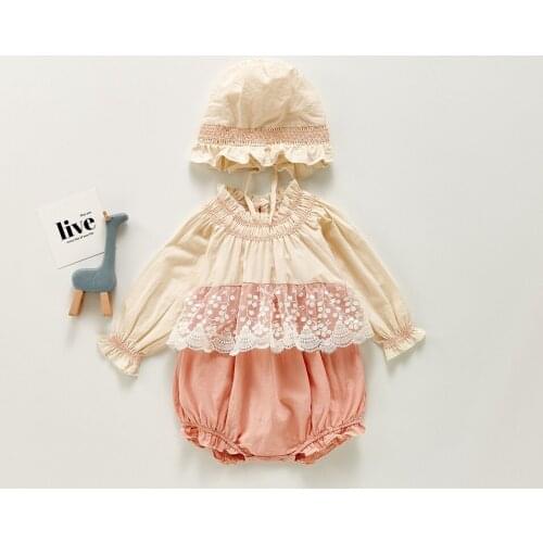 Autumn New Kids Girls Stitching Color Long Sleeve Romper With Hat