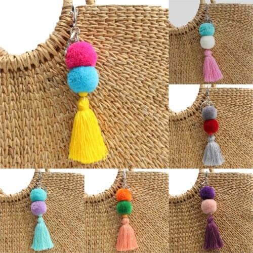 1pc New Design Pompom Balls Long Charm With Colored Tassel Chain Key Chains For Women Men Bohemian Trinket Keyrings Car Keychain