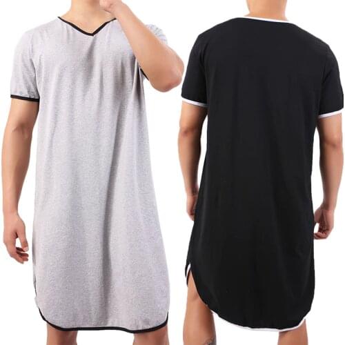 Men Sleep Robes Onesies Short Sleeve Cotton Pajamas Nightgown Sleepwear Casual Loose Bathrobes Homewear Nightwear Dress Gown