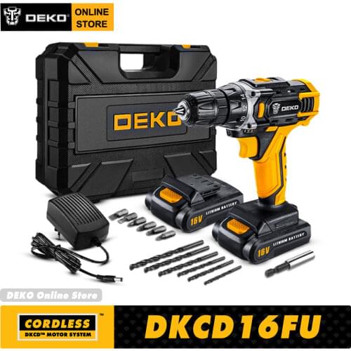 DEKO New Loner 16V LED Cordless Drill Mini Wireless Power Driver with Lithium Battery Pack Electric Screwdriver for Woodworking