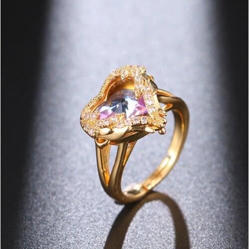 Emmaya Ingenious Heart Shape Design Gold Ring For Women&Girls Shiny Charming Cubic Zircon Jewelry Distinctive Party Gift