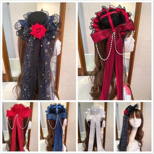 Kawai Lolita Headdress Prom Lolita Hair Accessories Dark Gothic Lace Bow Hairpin Gift Hat Hairpin Anime Cosplay Accessories