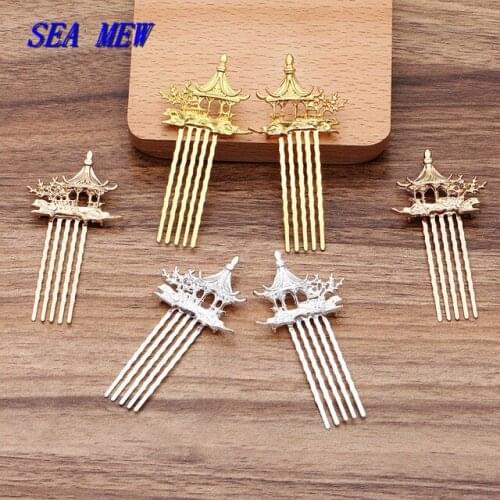 10 PCS Fashion Style Metal Pavilion Hair Combs Silver Color Gold Alloy Hair Combs For Women DIY Jewelry Making