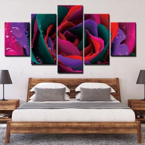 Canvas Painting Home Decor Modular Rose Flower Picture Abstract Printed Plant Poster For 5 Pieces Living Room Wall Art Framework