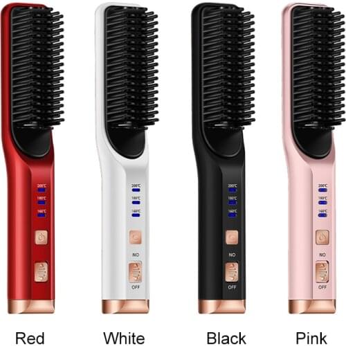 2-in-1 Ceramic Ionic Straightening Brush Hair Straightener Brush Fast Heating for Home and Travel SANA889