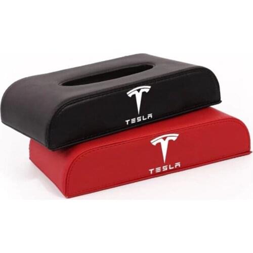 For Tesla Model 3 Y X S Car Leather Tissue Box Accessories Red Black Rest Napkin Box Car fashion Leather Interior Accessories